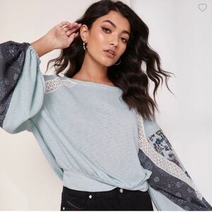 Free people mint clash top waffle knit boho Large